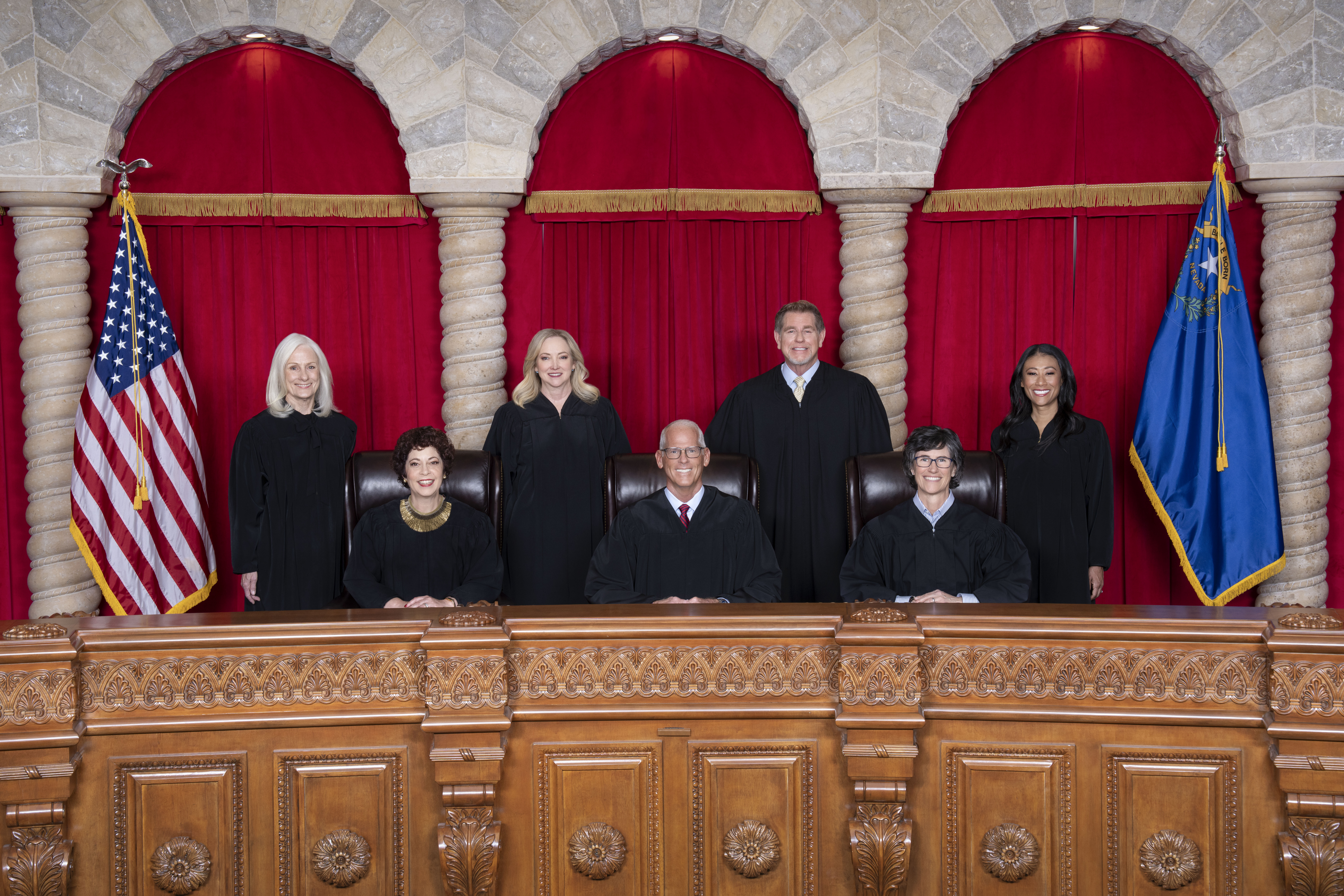 Supreme Court Justices Justice Kristina Pickering, Justice Linda Marie Bell, Justice Ron D. Parraguirre, Justice Patricia Lee Justice Elissa F. Cadish, Chief Justice Douglas Herndon , Justice Lidia S. Stiglich,