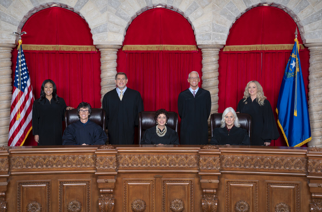 2022 Justices. Left to Right: Justice Lidia S. Stiglich, Justice Abbi Silver (Retired), Justice Kristina Pickering, Chief Justice Ron D. Parraguirre, Justice Douglas Herndon, Associate Chief Justice James W. Hardesty, Justice Elissa F. Cadish