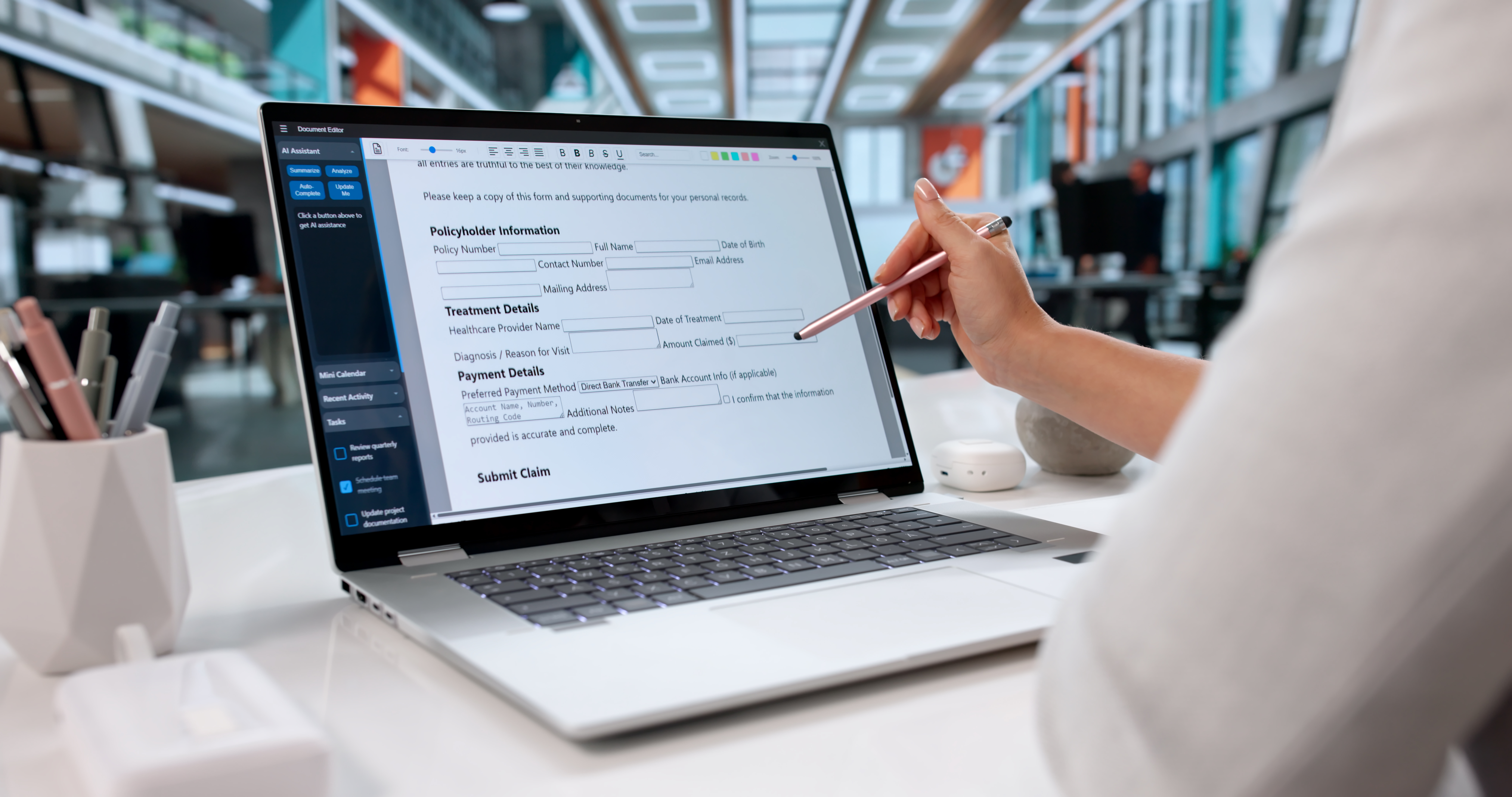 An individual is using tools on their computer to remediate documents
