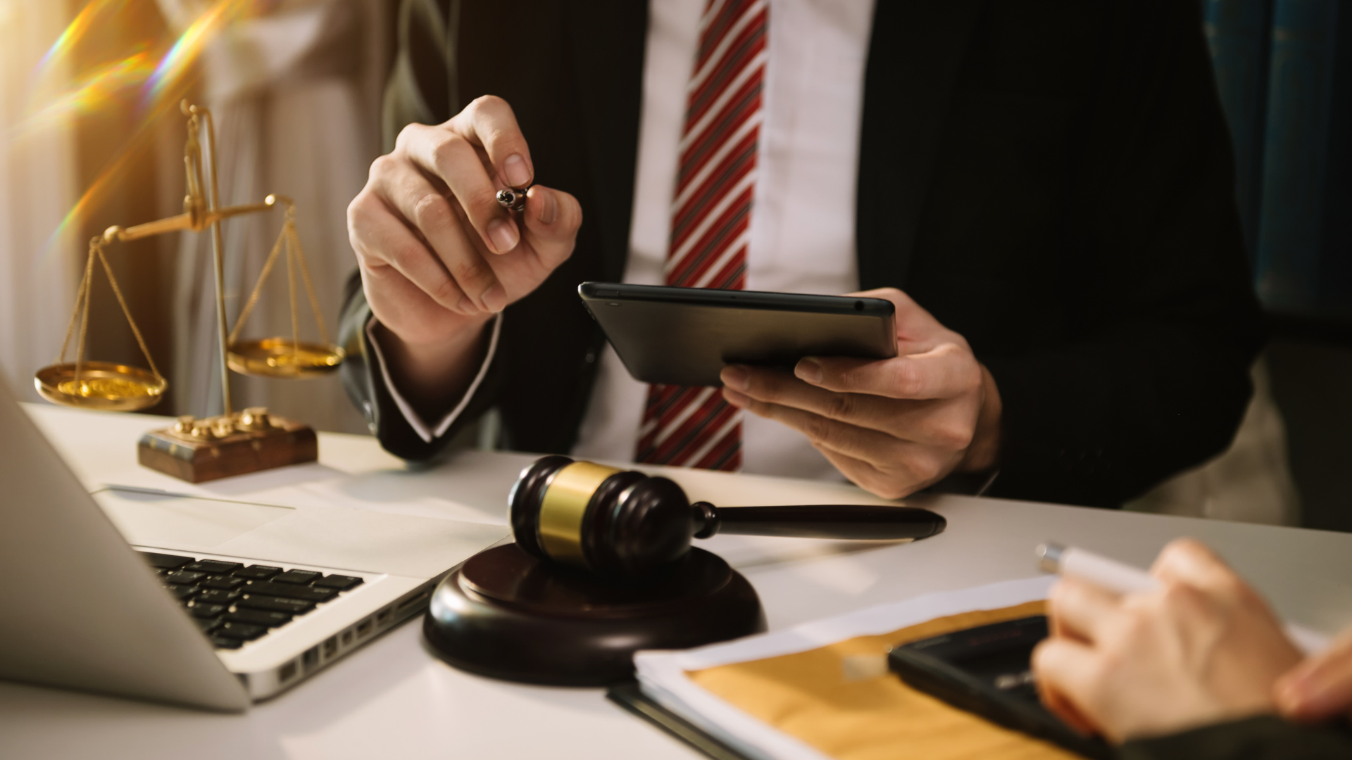 Business people and lawyers discussing contract papers sitting; business law concept